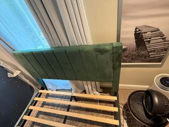 Green Velvet Upholstered Platform Bed 2