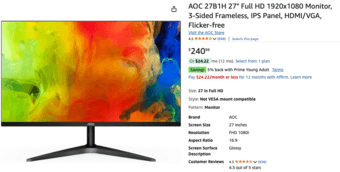 AOC 27” Super Slim and Narrow Bezel (27B1H) 1