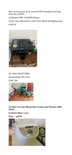 Moving out sale: Pinter, Bike, Rice Cooker, Vacuum, Blender, Cart 1
