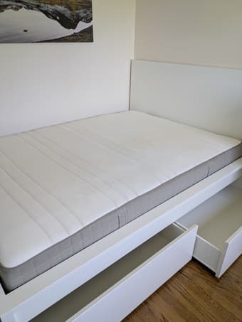 Full Size White IKEA MALM Bed + HAUGESUND Mattress – Like New! 1