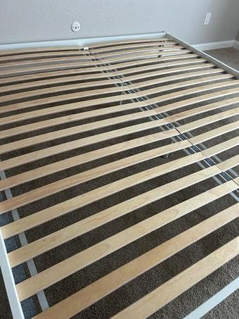 King-size bed frame, large duvet, 4 big pillows, and bed sheets 2