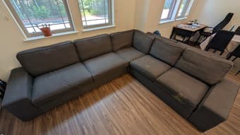 Large L-shaped couch / sofa + foot stool 2