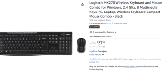 Wireless Keyboard and Mouse Combo – Logitech MK270 Black - $12 2