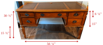 Desk - solid wood with inlay, WxLxH=56.25"x28.50"x30.50" 2