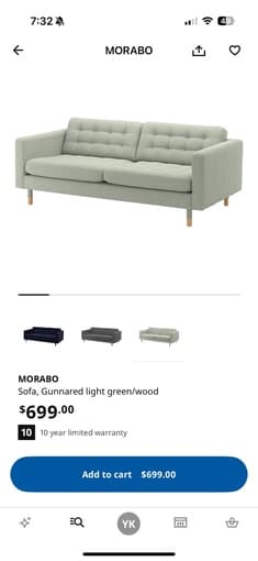 Used IKEA MORABO SOFA - light green 1