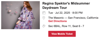 2 Regina Spektor Tickets - San Francisco, June 22 evening 1