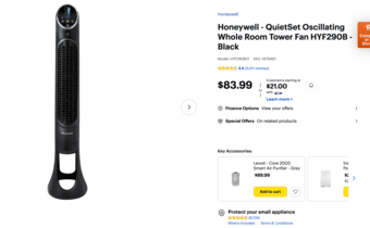 Honeywell - QuietSet Oscillating Whole Room Tower Fan HYF290B - Black 1