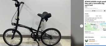 BTWIN foldable single speed bike with a removable bag and U lock 1