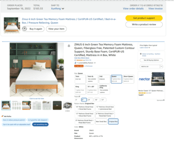 Foam Mattress: ZINUS 6 Inch Green Tea Memory Foam Mattress, Queen 1