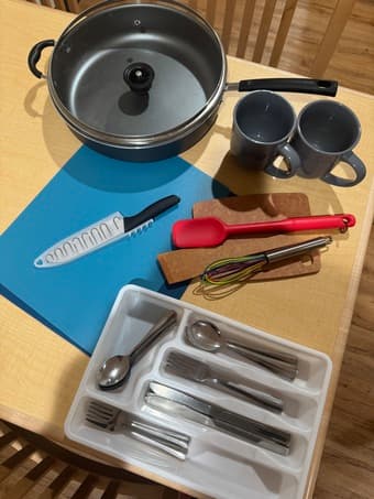 Pan with lid, tableware, and accessories 1
