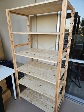 Shelves: 2 Ikea floor-to-ceiling Ivar (deep) shelving units for sale 1