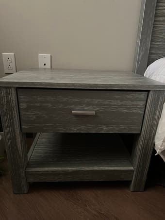 Light Gray Solid Wood Bedframe, 2 Night Stands, and Dresser Set 2