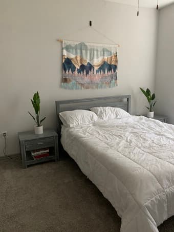 Light Gray Solid Wood Bedframe, 2 Night Stands, and Dresser Set 4