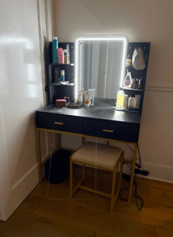 Vanity dressing table with LED, shelves, and a stool Like new 1