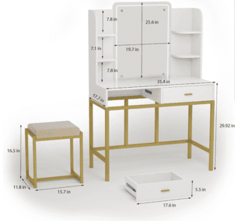 Vanity dressing table with LED, shelves, and a stool Like new 2