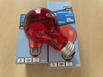 Red incandescent light bulbs, E26 base, 25W (x2) 2