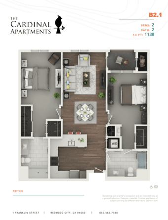 1B/1B in 2B/2B at The Cardinal Apartments 1