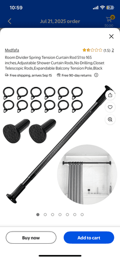 Tension rod for curtains (no drill required) 51 inch to 165 inch 1