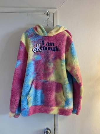 Official Barbie Movie Colorful Fuzzy Tie-Dye Hoodie Large 1
