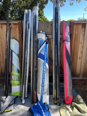 Complete Windsurfing Setup - Board, Masts, Sails, Booms 2