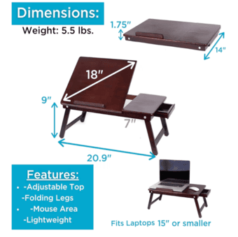 Bamboo Laptop Bed Tray With Adjustable Tilt Surface 2