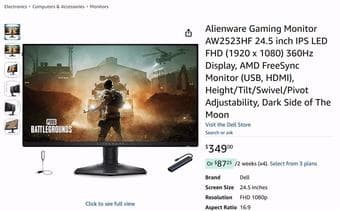 Alienware AW2523HF Gaming Monitor - Like New! 1