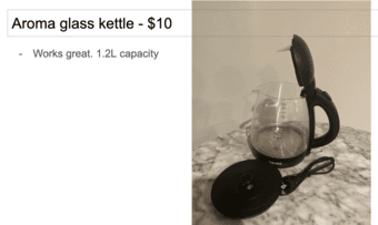 Kettle, table, speakers, and other household items for sale 1