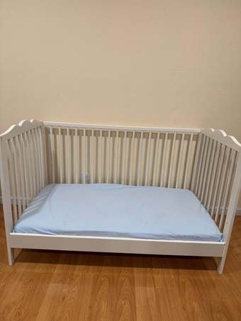 IKEA crib + bed frame + mattress + guard rail + waterproof sheet + she 3