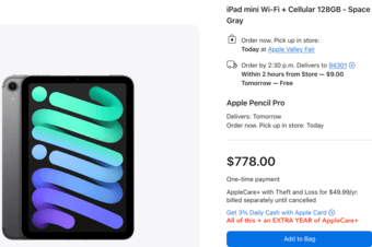 Like New iPad Mini 17 Cellular with 2 year AppleCare+ 1