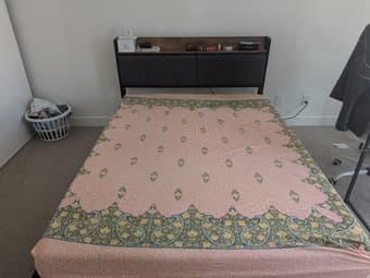 Bed frame mattress high back chair and table 1