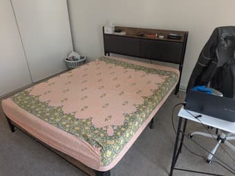 Bed frame mattress high back chair and table 2