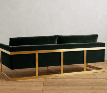 dark green velvet couch with gold hardware 4