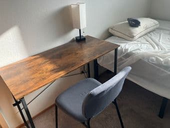 Bedframe, full size mattress, table and chair 250$ at California Av 4