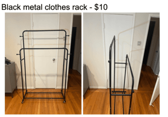 Glass kettle, softbox light, clothing rack 1