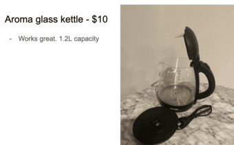 Glass kettle, softbox light, clothing rack 2