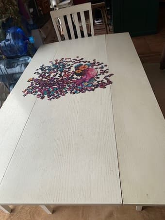 Farmhouse Trestle table w/2 chairs and 2 benches; Farmhouse Hutch 2