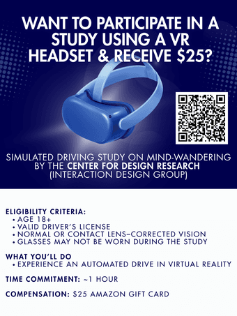 Recruiting More Participants: VR Driving Study on Mind-Wandering ($25) 1