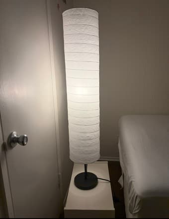 Nightstand, lamp & full size bed 1