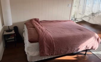 Nightstand, lamp & full size bed 2