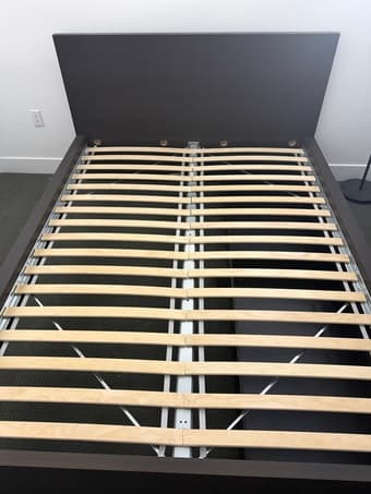 IKEA MALM Queen Bed Frame - 2 Storage Drawers, Dark Brown + Luröy Slat 1