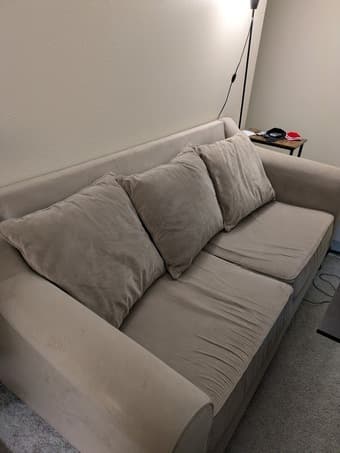 selling: large beige/gray microfiber loveseat sofa 4
