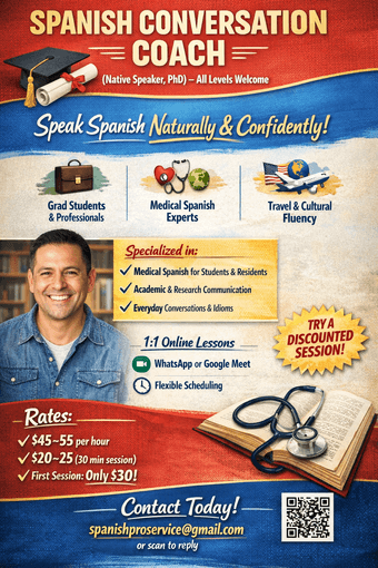 Spanish Coaching by Native speaker/PhD-- All Levels Welcome! 1