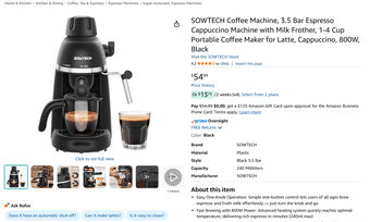 Coffee Machine 3.5 Bar Espresso Machine Originally $55 1