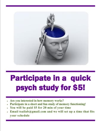 Earn $5 by participating in a 20 min psych study 1